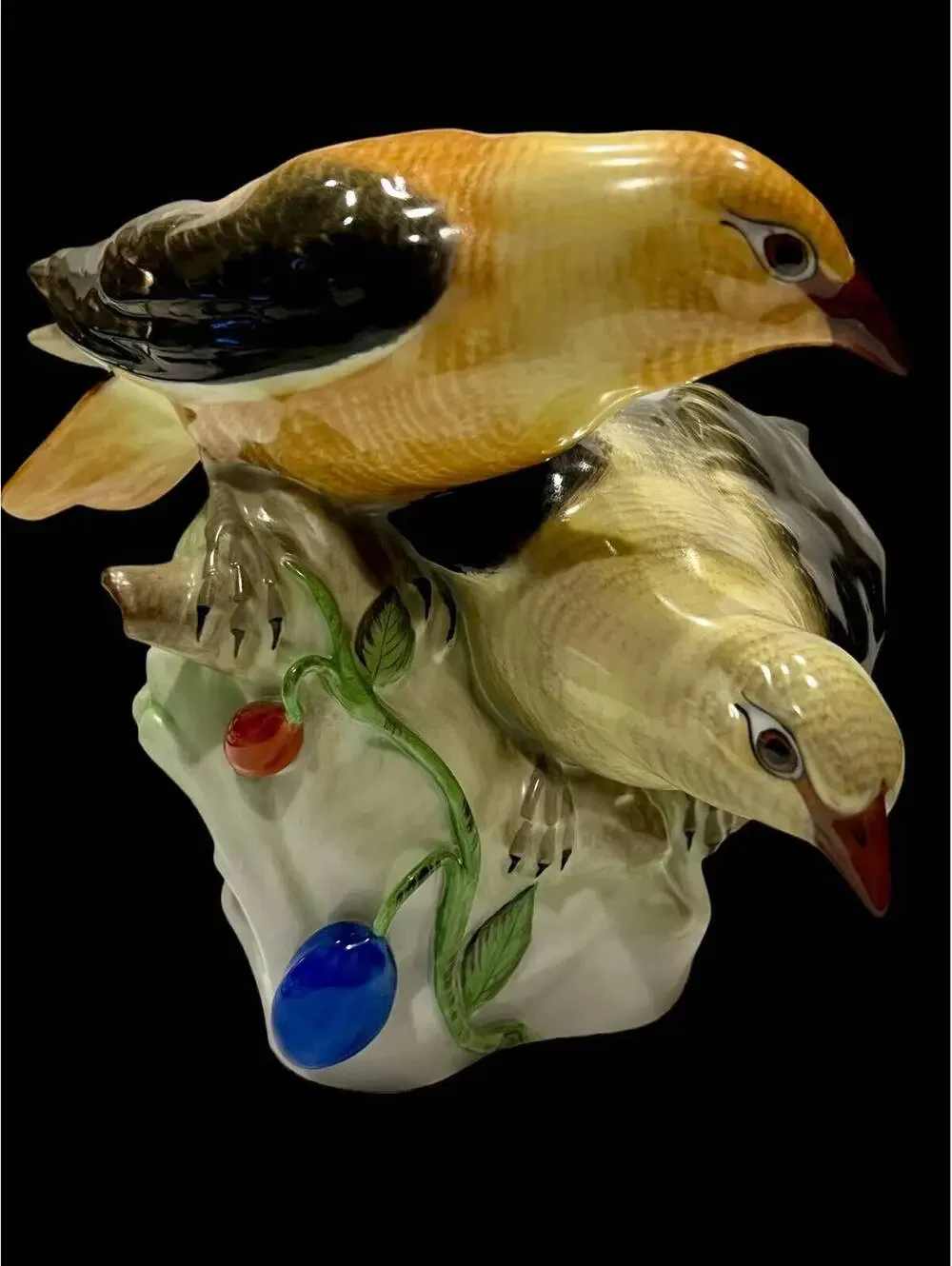Herend Hungary Large Pair of Fidelity Burds on Branch Fruit Free US Shipping